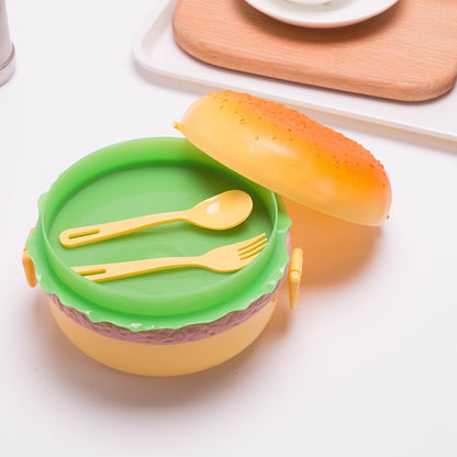 Hamburger Lunch Box Double Tier Cute Burger Bento Box Microwave Children School Food Container Fork Tableware Set