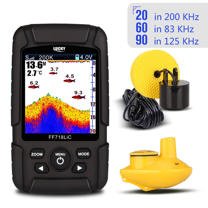 Lucky FF718LiC Real Waterproof Fish Finder Monitor 2-in-1 Wireless Sonar Wired Transducer echo sounder