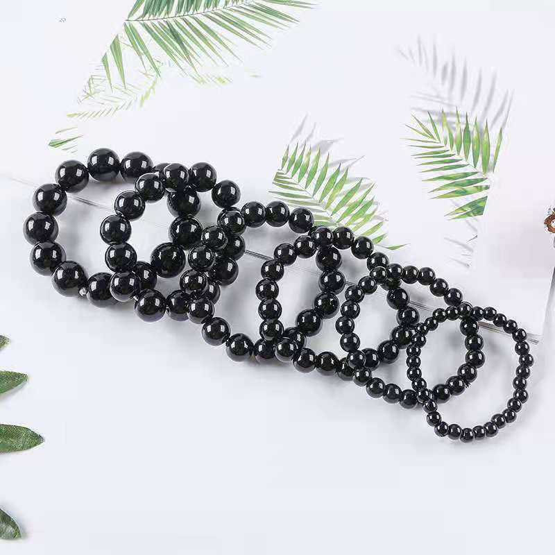 6-14mm Black Obsidian Slimming Bracelet Anklet Yoga Energy Prayer Beads String Beads Jewelry for Women Men Bracelets Gifts