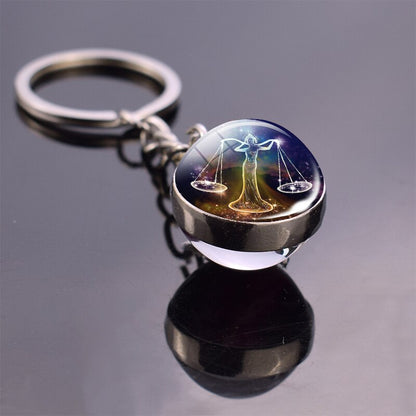 Glowing 12 Constellation Keychain Luminous Glass Ball Pendant Zodiac Key Rings Jewelry Birthday Gift Scorpio Leo Libra Keyrings