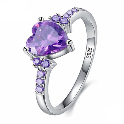 HuiSept Fashion Ring 925 Silver Jewelry Heart Shape Amethyst Gemstone Rings for Female Wedding Promise Party Ornament Wholesale