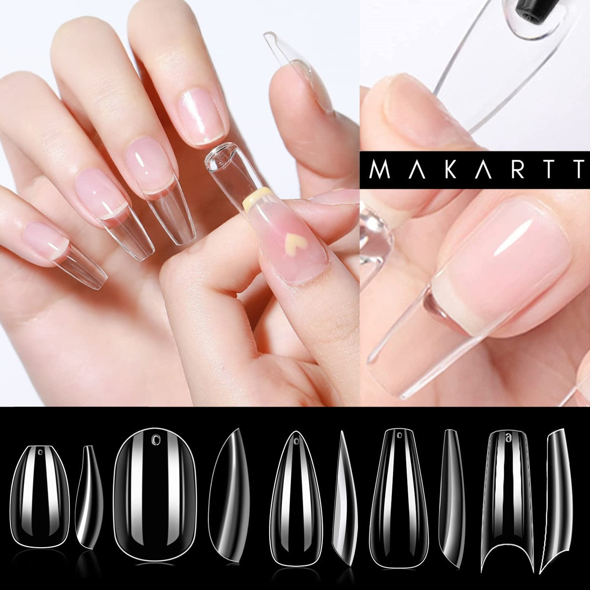 Makartt 500pcs Coffin Nails Long Ballerina False Nails Tips Clear Full Cover Ballet Acrylic Natural Fake Nails Press On Nail