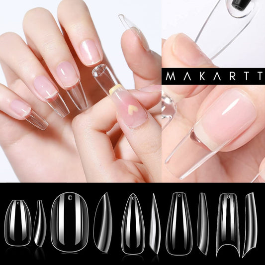 Makartt 500pcs Coffin Nails Long Ballerina False Nails Tips Clear Full Cover Ballet Acrylic Natural Fake Nails Press On Nail