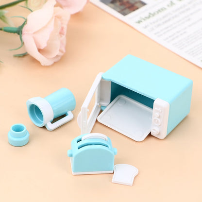 3Pcs/Set 1:12 Dollhouse Mini Microwave Oven Bread Maker Kettle Kit Kitchen Cookware Accessories Toys