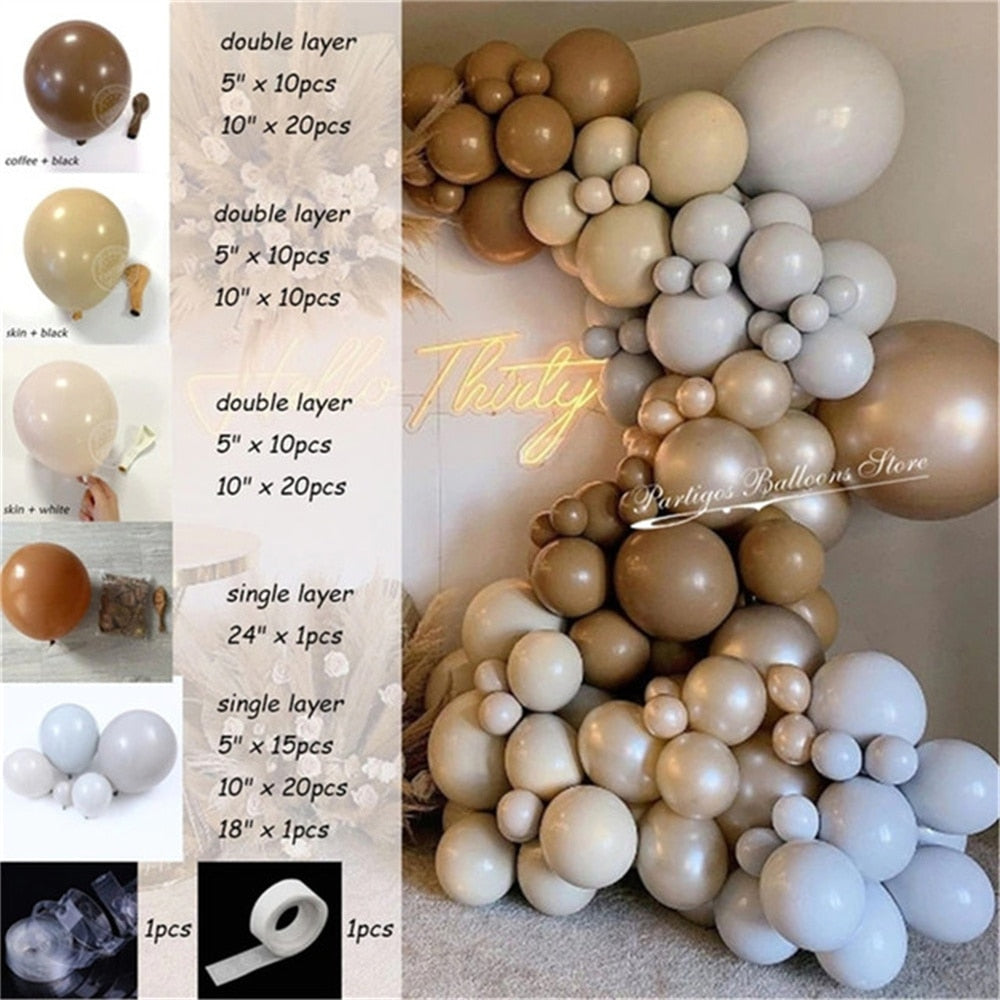 102pcs/lot Coffee Brown Balloons Arch Kit Skin Color Latex Garland Balloons Baby Shower Supplies Backdrop Wedding Party Decor