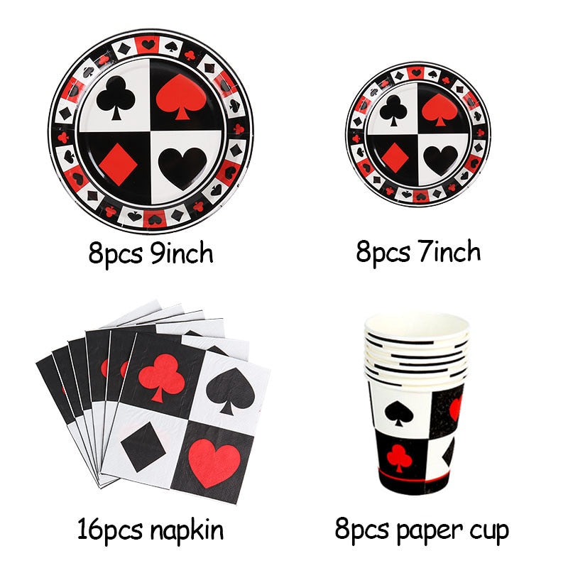 Casino Theme Decoration Playing Card Disposable Tableware Poker Las Vegas Party Decoration Balloon Game Night Magic Party Supply