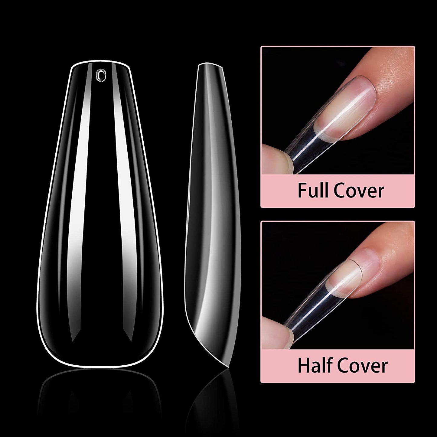 Makartt 500pcs Coffin Nails Long Ballerina False Nails Tips Clear Full Cover Ballet Acrylic Natural Fake Nails Press On Nail