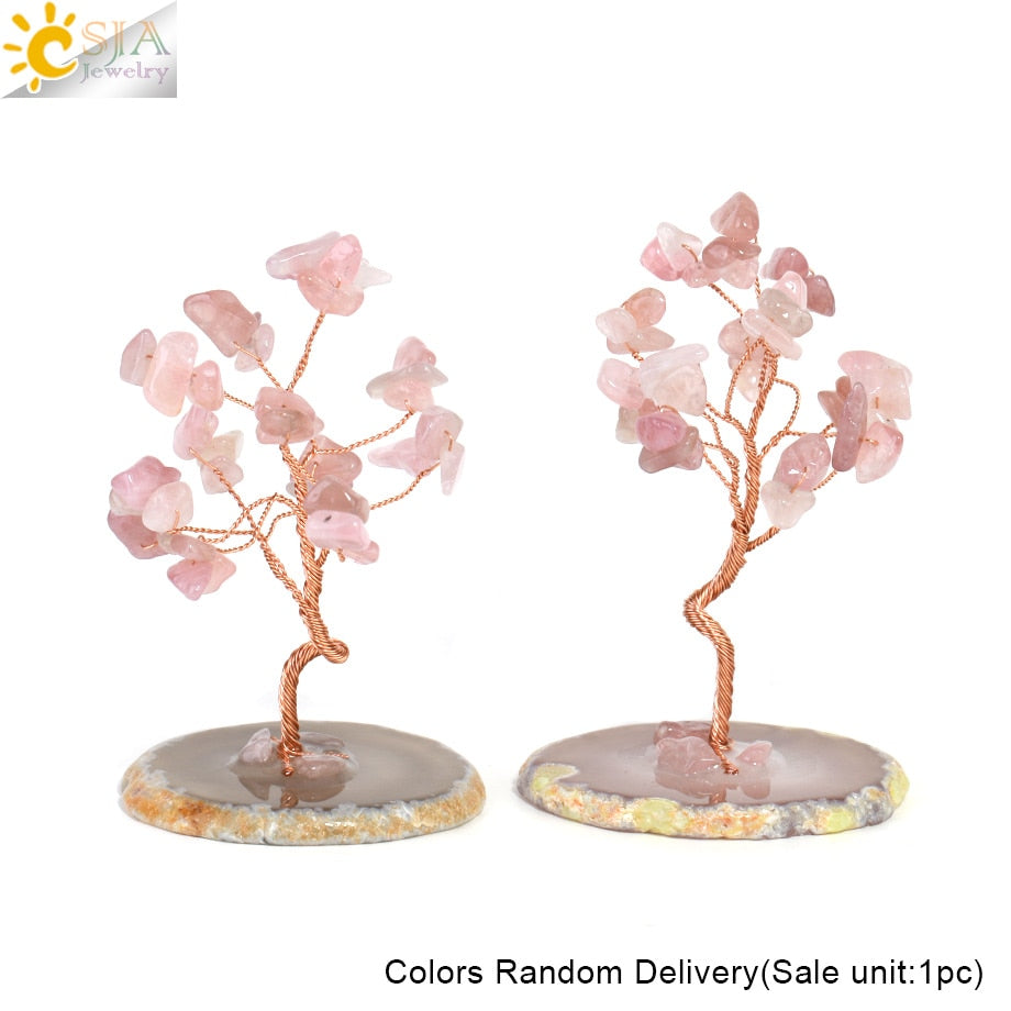 CSJA 7 Chakras Tree of Life Decoration Rose Natural Chip Crystal Handmade Healing Luck Money Trees Feng Shui Home Office  G822