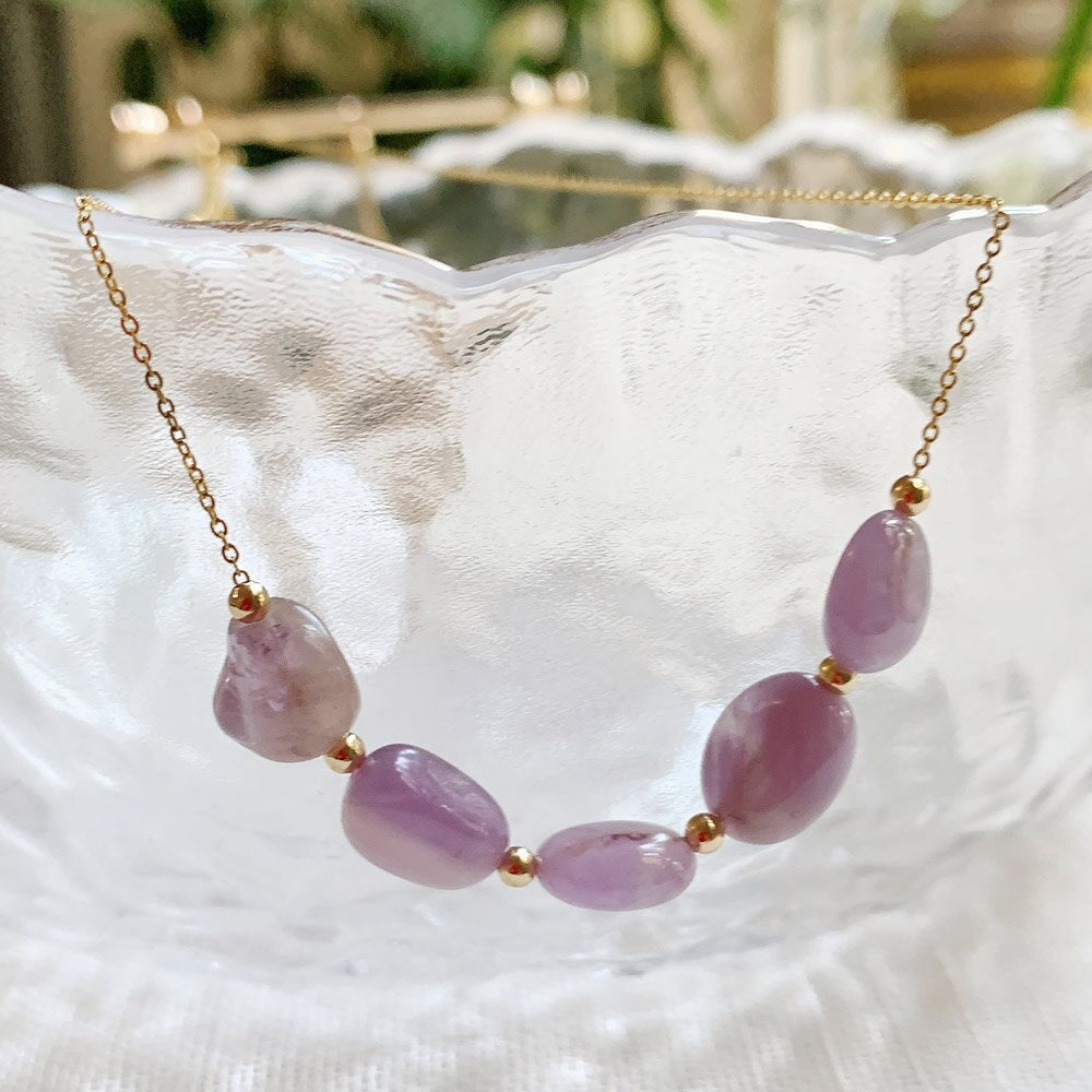 Minimalist Natural Crystal Stone Necklace Irregular Mineral Quartz Citrines Fluorite Purple Crystal Charm Tiny Chain Choker