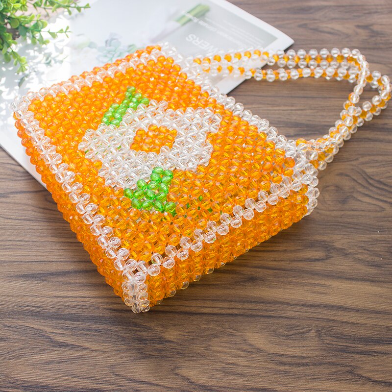 Handmade Crystal Bead Retro Peony Flower Pearl Bag Woven Female Fashion Banquet Party Top-handle Bag New Evening Bag Clutch Bag