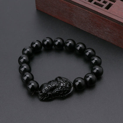 2Pcs Good Luck Bracelet Bangle Feng Shui Black Obsidian Wealth Pi Xiu Bracelet Attract Wealth Bracelet Wristband pulseras