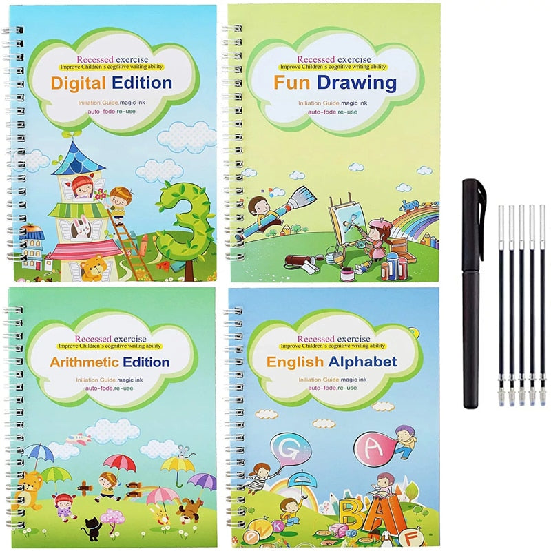 4Books Pen Magic Copy Book Free Wiping Children&#39;s Kids Writing Sticker Practice English Copybook For Calligraphy Montessori Gift