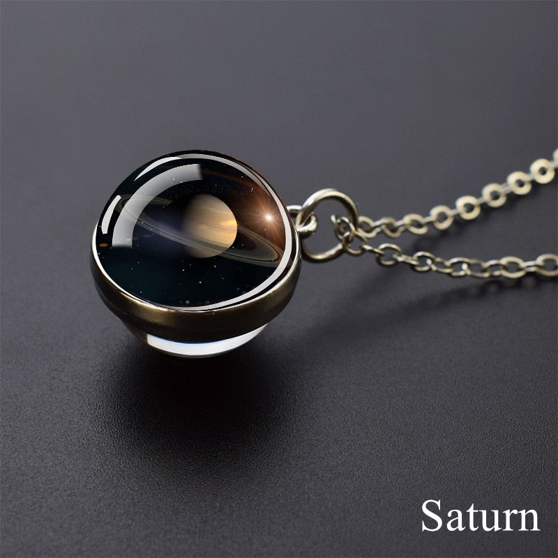 Solar System Planet Necklace Moon Earth Jupiter Neptune Mars Venus Mercury Glass Ball Pendant Necklace Fashion Christmas Gift