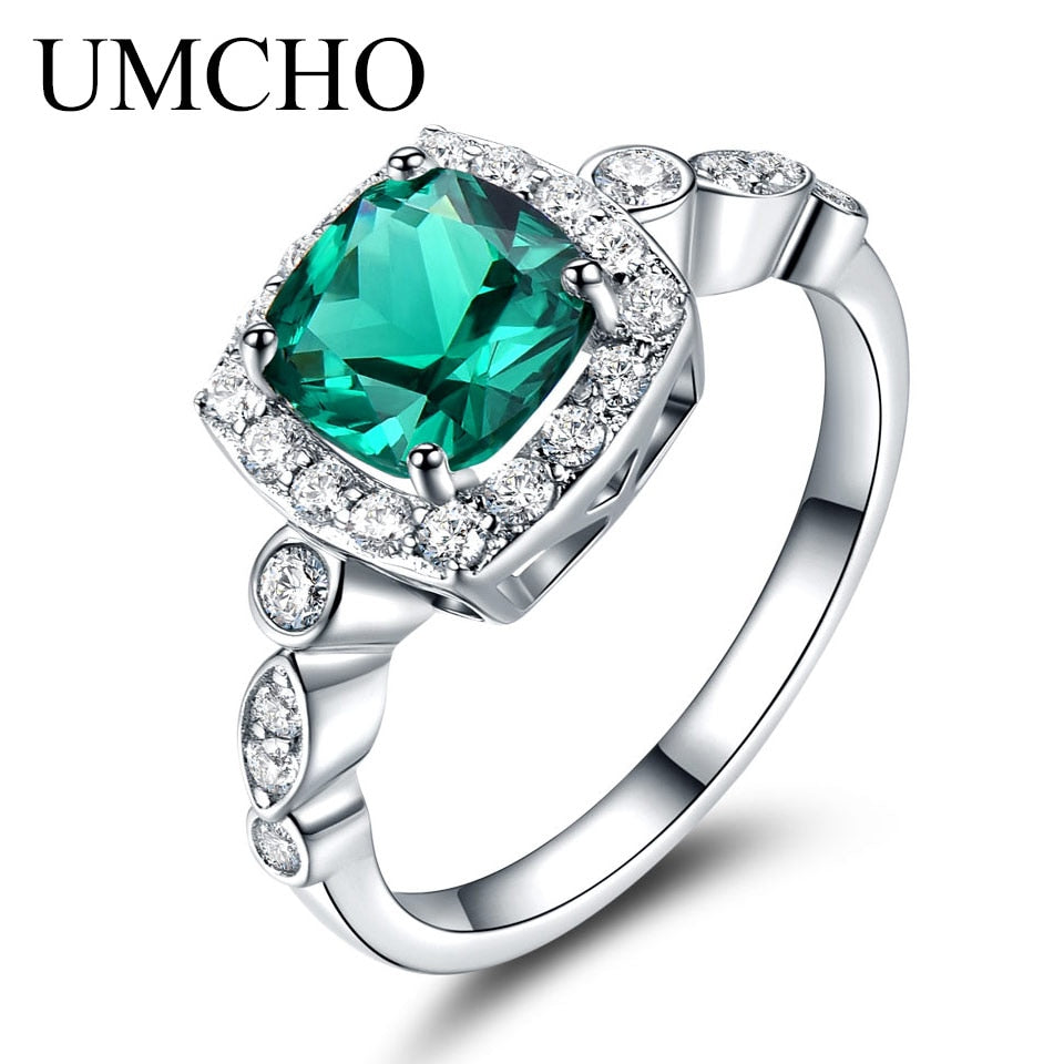 UMCHO  Real S925 Sterling Silver Rings for Women Blue Topaz Ring Gemstone Aquamarine Cushion  Romantic Gift Engagement Jewelry