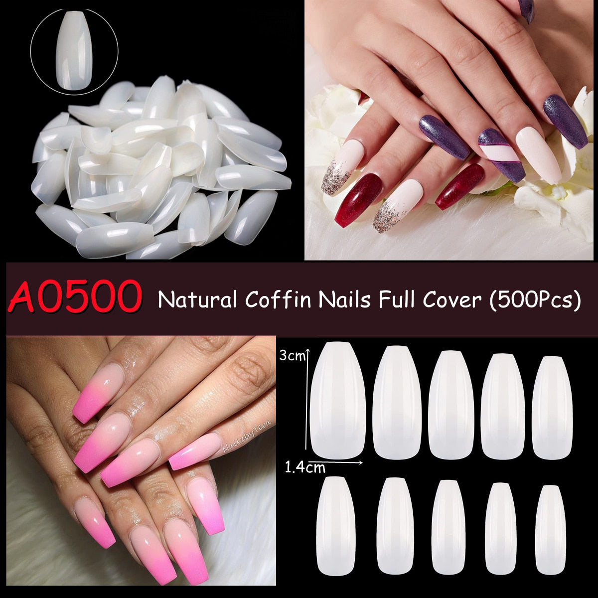 Makartt 500pcs Coffin Nails Long Ballerina False Nails Tips Clear Full Cover Ballet Acrylic Natural Fake Nails Press On Nail