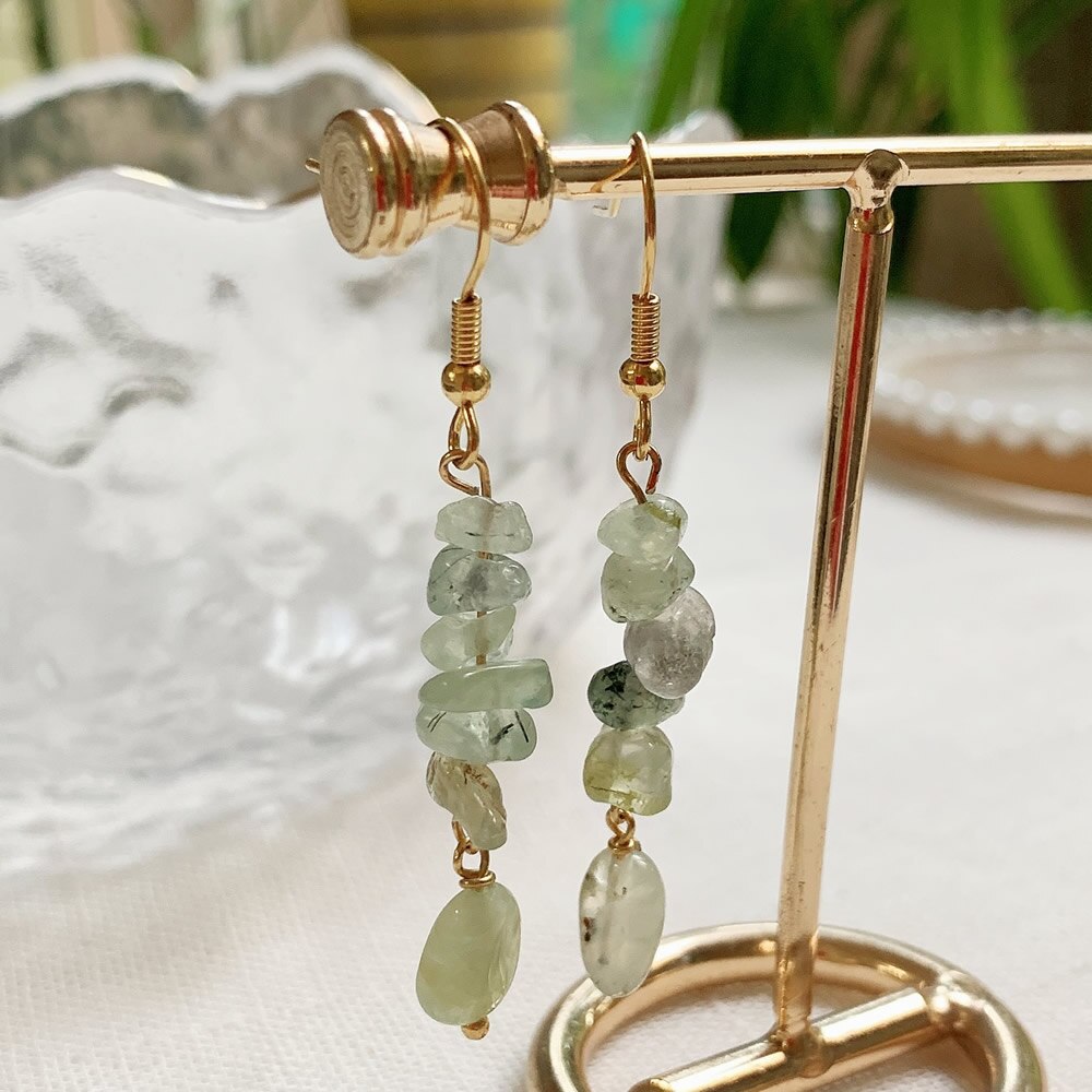 Irregular Ore Rock Natural Crystal Earring Chip Stone Long Tassel Pendulum Citrines Lapis Fluorite Purple Crystal Drop Earring