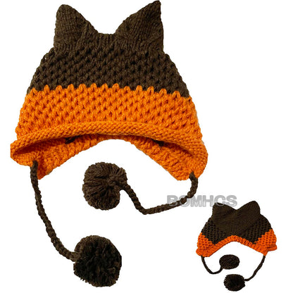 BomHCS Cute Fox Ears Beanie Winter Warm 100% Handmade Knit Hat