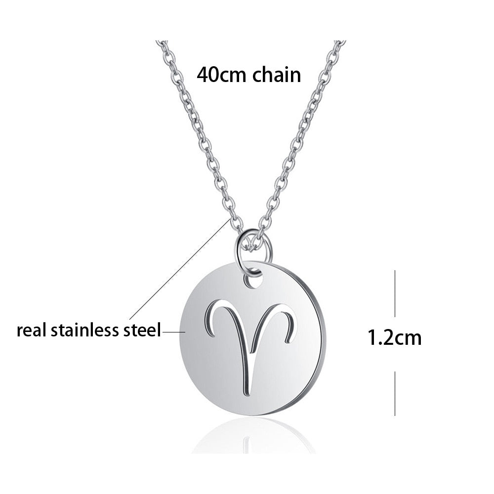 Stainless Steel 12 Constellation Necklace Star Zodiac Sign Pendant Choker Necklace for Men Women Kids Birthday Gifts