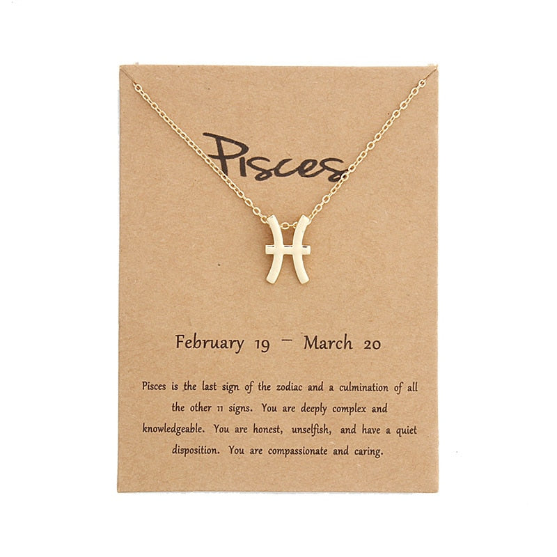 12 Zodiac Sign Necklaces With Cardboard Constellations Pendant Gold Color Chains Choker For Women Birthday Fashion Jewelry