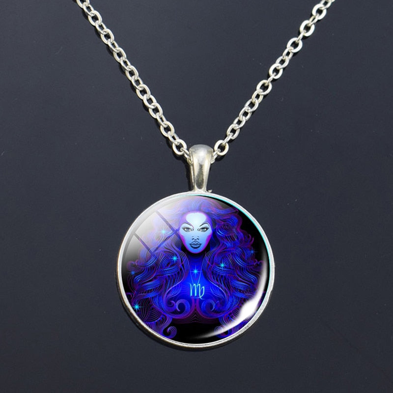 12 Zodiac Signs Glass Dome Constellations Pendant Necklace Fashion Jewelry Women Virgo Cancer Cancer Aries Gemini Birthday Gift