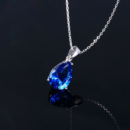 Nasiya Women's Fashion Necklaces Pendants Aquamarine Blue Sapphire Water Drop Gemstone Party Wedding Jewelry Gift