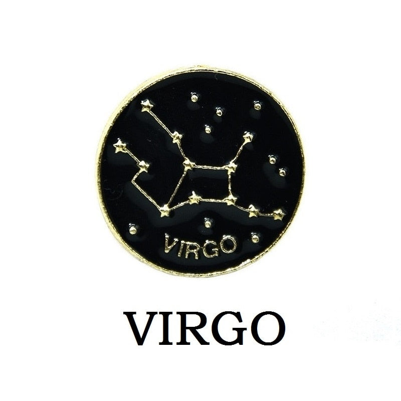 Creative 12 Constellation Badge Star Zodiac Sign Horoscope Leo Libra Virgo Enamel Brooch Personality Lapel Backpack Pins Jewelry