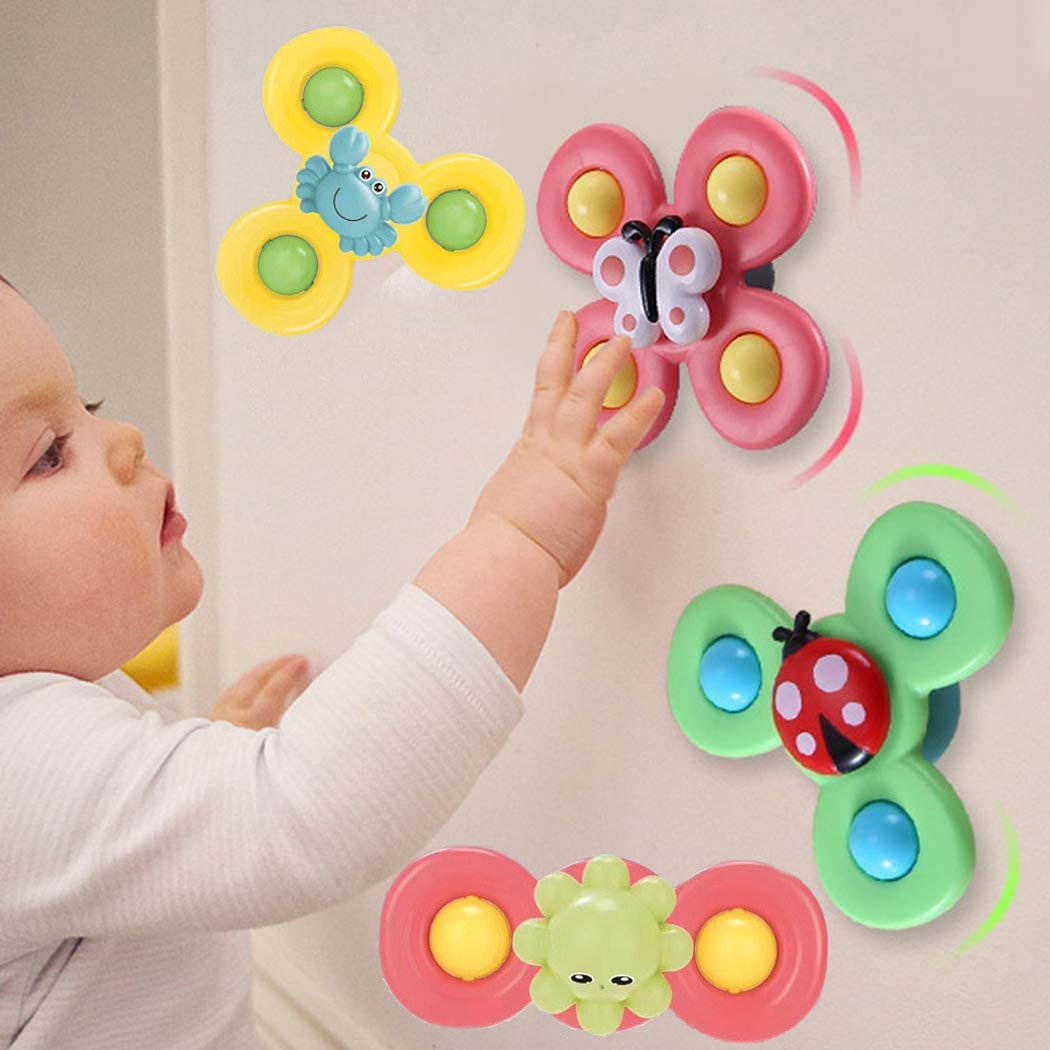 Montessori Baby Spin Top Bath Toys For Boy Children Bathing Sucker Spinner Suction Cup Toy For Kids 2 To 4 Years Rattles Teether