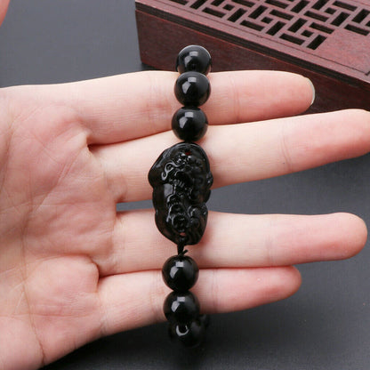 2Pcs Good Luck Bracelet Bangle Feng Shui Black Obsidian Wealth Pi Xiu Bracelet Attract Wealth Bracelet Wristband pulseras