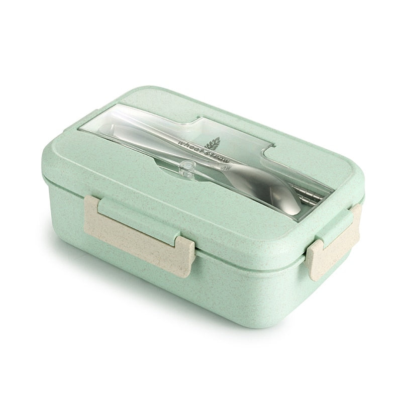 Microwave Lunch Box with Spoon Chopsticks Wheat Straw Dinnerware Food Storage Container Children Kids School Office Bento Box