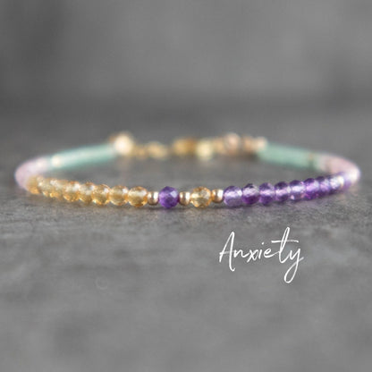 Crystal Bracelet for Anti Anxiety with Rose Quartz Amethyst Aventurine Citrine, Healing Gemstone Anxiety Bracelet for Women in