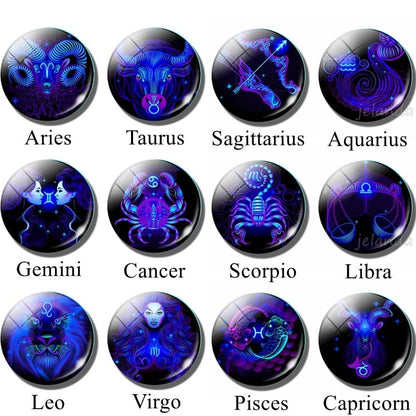 Glowing 12 Constellation Keychain Luminous Glass Ball Pendant Zodiac Key Rings Jewelry Birthday Gift Scorpio Leo Libra Keyrings