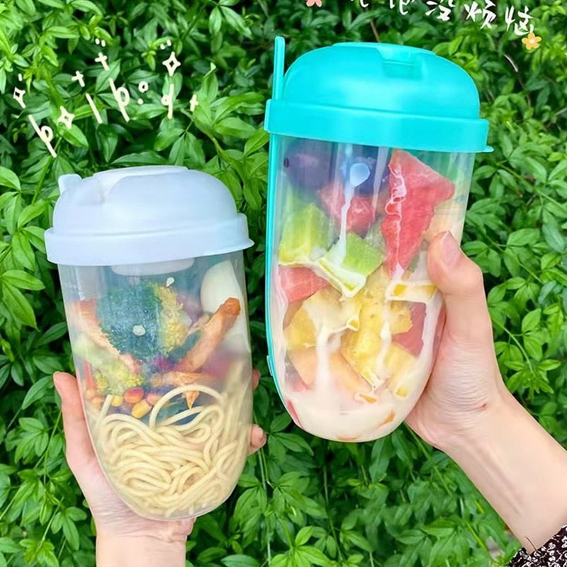 Breakfast Salad Cup Cereal Nut Yogurt Salad Cup Bottle Container with Fork Sauce Cup Lid Bento Tuppers Food Taper Bowl Lunch Box