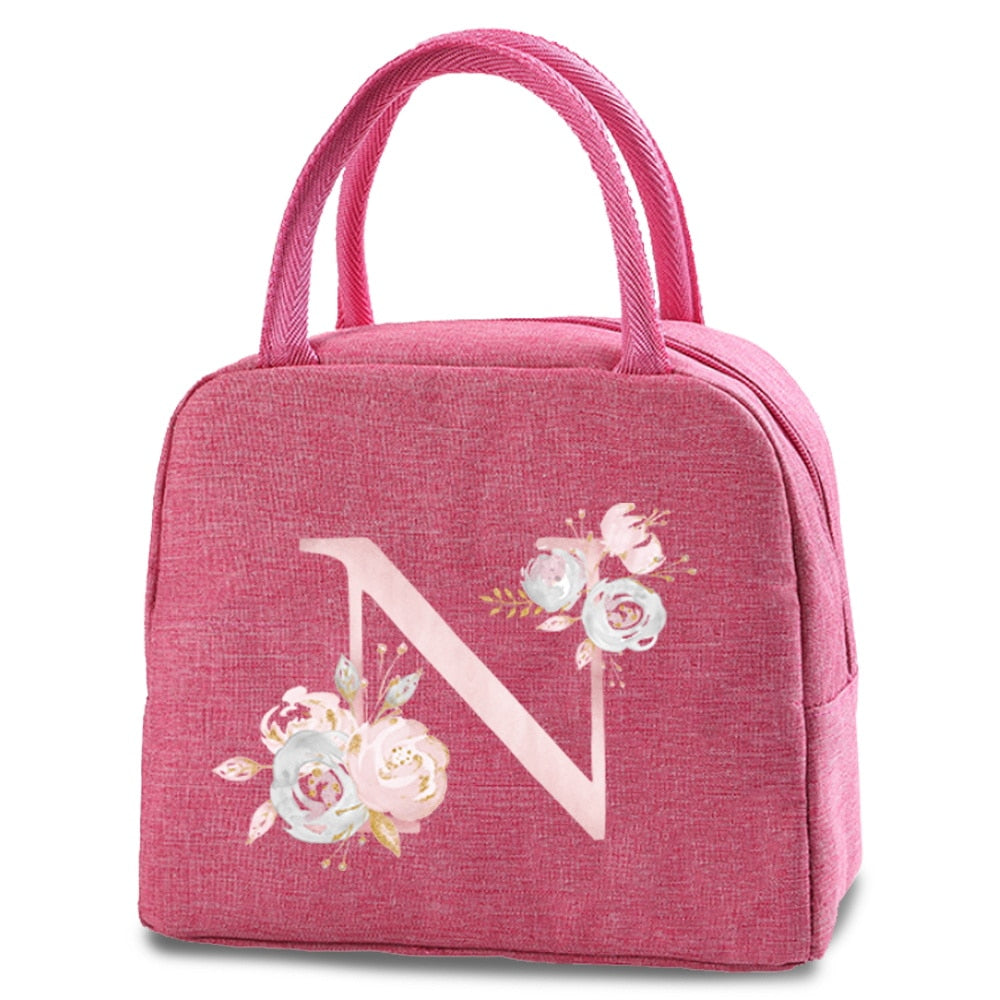 Canvas Lunch Box Bag New Pink Flower Cooler Picnic Bag Fashion Lunch Bag School Food Insulated Dinner Bag Camping Travel Handbag