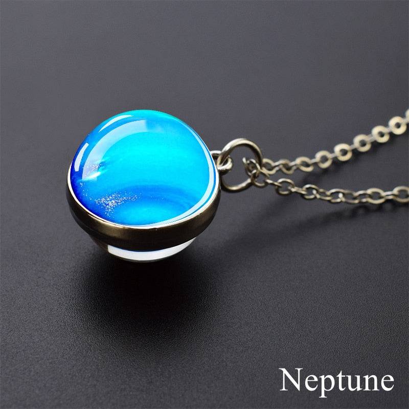 Solar System Planet Necklace Moon Earth Jupiter Neptune Mars Venus Mercury Glass Ball Pendant Necklace Fashion Christmas Gift