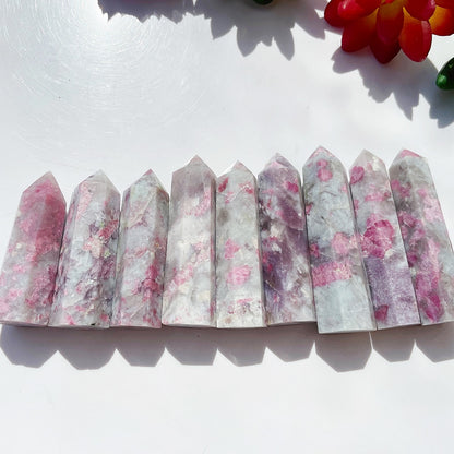 Beautiful Natural Quartz Tower Healing Plum Blossom Tourmaline Crystal Point Faceted Prism Wand Energy Ore Mineral Home Decor