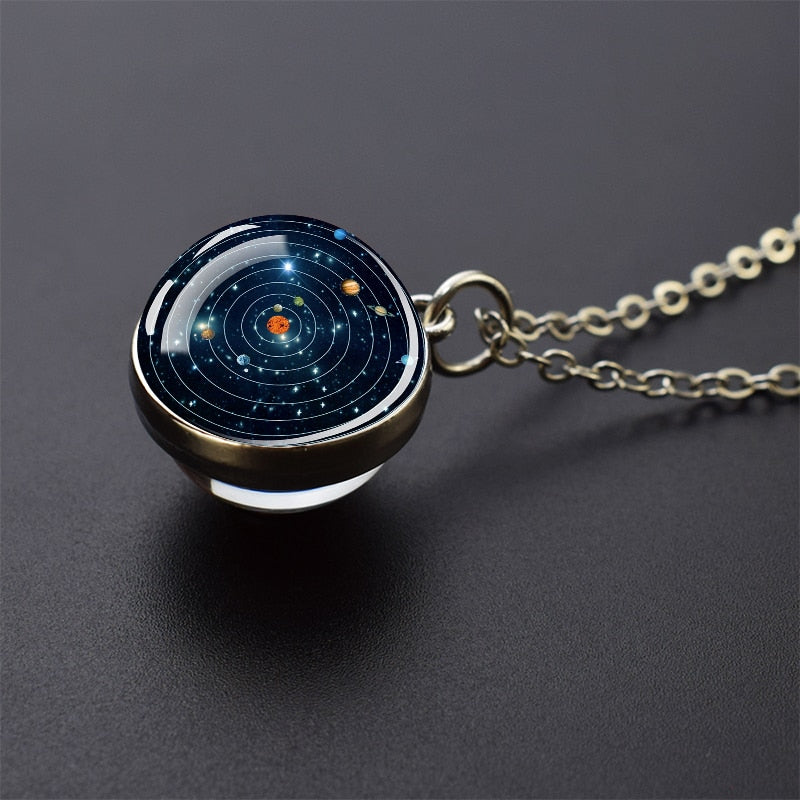 Solar System Planet Necklace Moon Earth Jupiter Neptune Mars Venus Mercury Glass Ball Pendant Necklace Fashion Christmas Gift