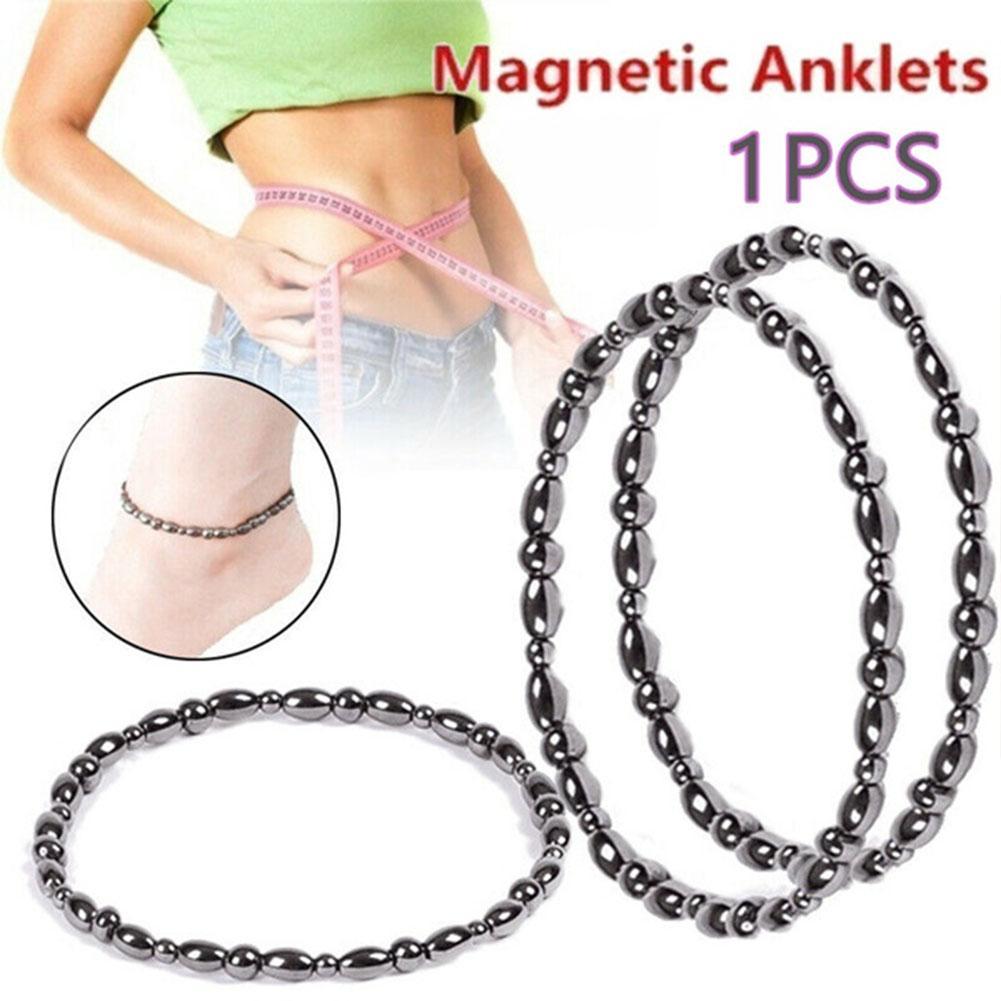 Lose Weight Girl Women Men Charm Magnetic Black Stone Anklet Natural Black Obsidian Magnetic Therapy Anklet Slim Hematite Anklet