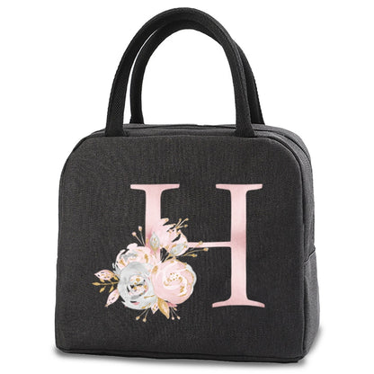 Insulated Lunch Box Men Women Travel Portable Camping Picnic Bag Pink Flower Letter Print Cold Food Cooler Thermal Bag Handbag