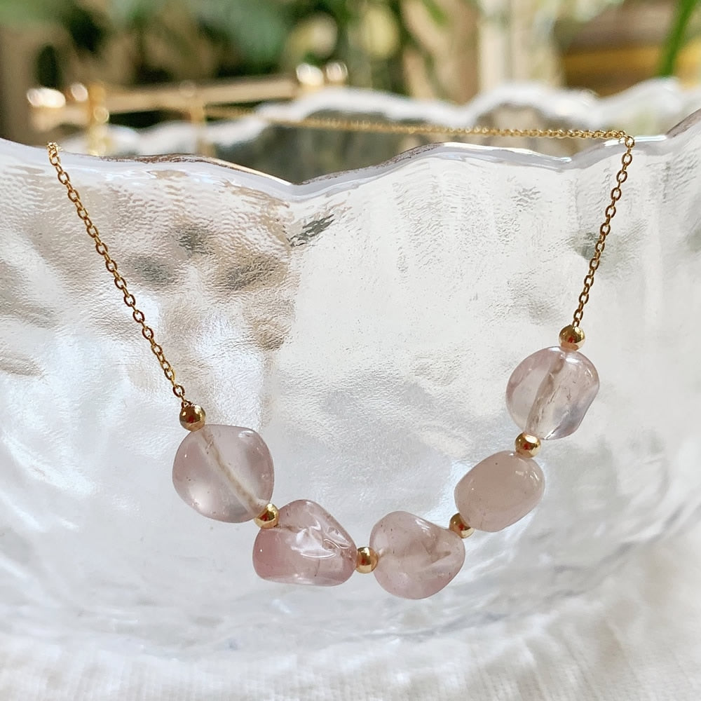 Minimalist Natural Crystal Stone Necklace Irregular Mineral Quartz Citrines Fluorite Purple Crystal Charm Tiny Chain Choker