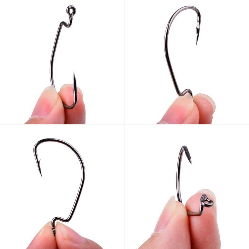 Aorace 10pc/ Box Fishing Hook Set Wide Crank Hook Offset Fishhook for Soft Worm Lure Fish Barbed Hook carp Fishing Hooks Tackle