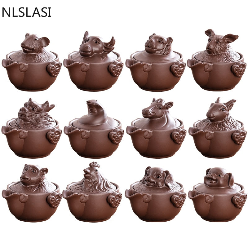 Chinese Twelve zodiac Portable Travel Tea Set Yixing Purple Clay Teapot Quik Pots Teaware Chinese Drink Teapots NLSLASI