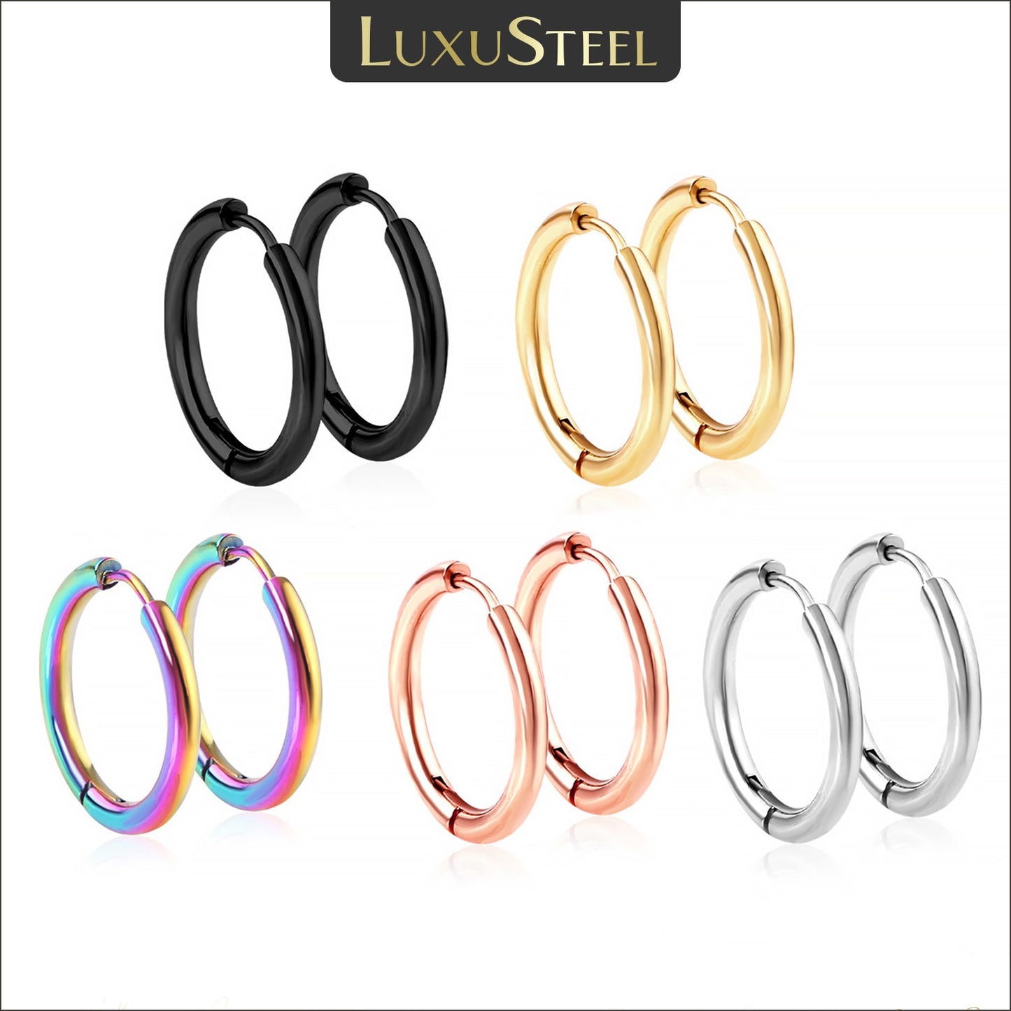 LUXUSTEEL 1Pairs/2Pcs Small Hoop Earrings Women Men Silver Color Stainles Steel Round Circle Pendientes Mujer 2023 Anti-allergy