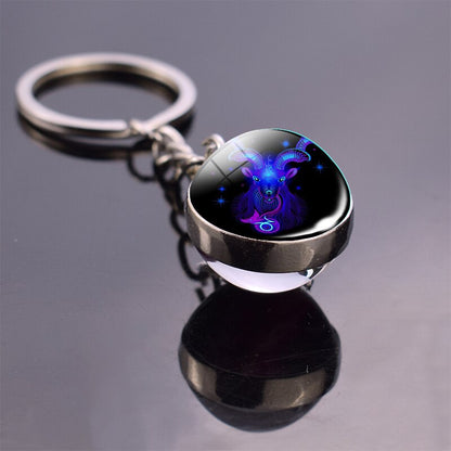 Glowing 12 Constellation Keychain Luminous Glass Ball Pendant Zodiac Key Rings Jewelry Birthday Gift Scorpio Leo Libra Keyrings