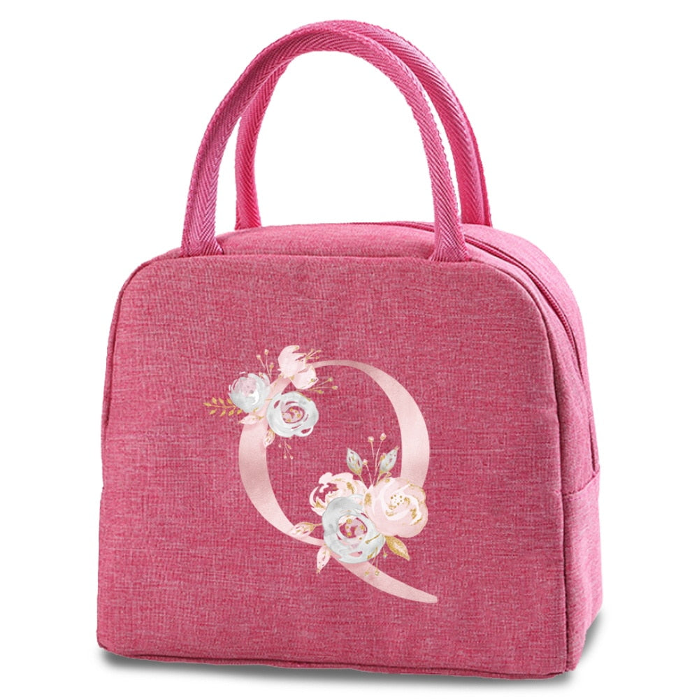 Canvas Lunch Box Bag New Pink Flower Cooler Picnic Bag Fashion Lunch Bag School Food Insulated Dinner Bag Camping Travel Handbag