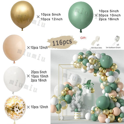 Metal Green Gold Balloon Garland Arch Kit Kids Birthday Wedding Party Matte Black White Latex Balloons Baby Shower Decorations