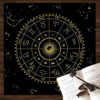 Home Decor Tablecloth Mystical Divination Horoscope Tarot Tablecloth Altar Cloth Pagan Clock Pendulum Witchcraft Oracle Room