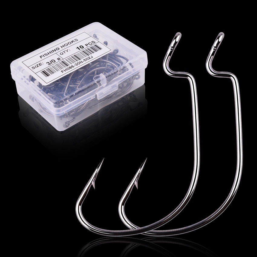 Aorace 10pc/ Box Fishing Hook Set Wide Crank Hook Offset Fishhook for Soft Worm Lure Fish Barbed Hook carp Fishing Hooks Tackle