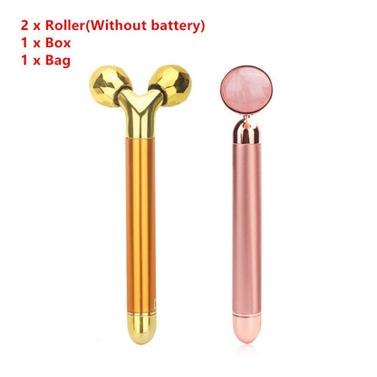 Energy Beauty Bar 24k Golden Vibrating Facial Roller Massager Face Lifting Anti-wrinkle Skin Care Gemstone Roller Ball Set Box