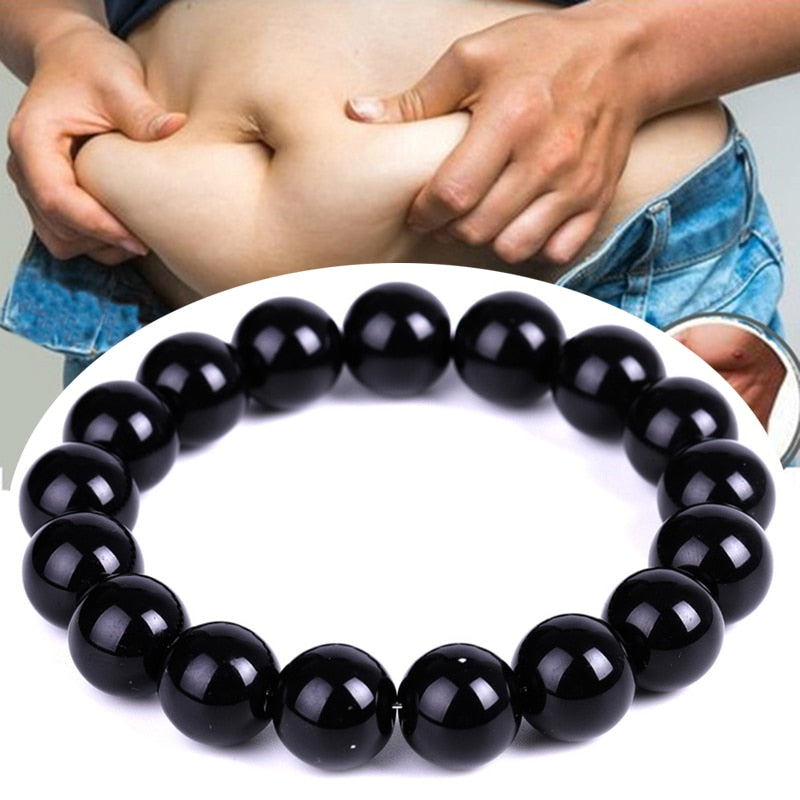 6-14mm Black Obsidian Slimming Bracelet Anklet Yoga Energy Prayer Beads String Beads Jewelry for Women Men Bracelets Gifts