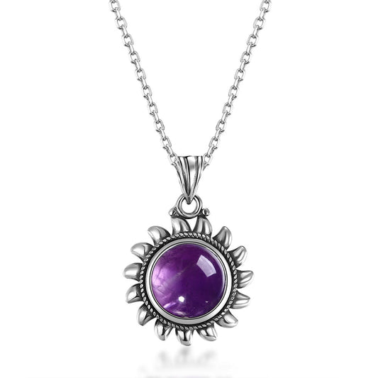 Nasiya Natural Amethyst Necklace Sterling S925 Silver Vintage Type Natural Gemstone Chorm Necklace for Women Gift